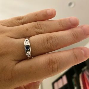 14k Gypsy ring sapphire and diamonds